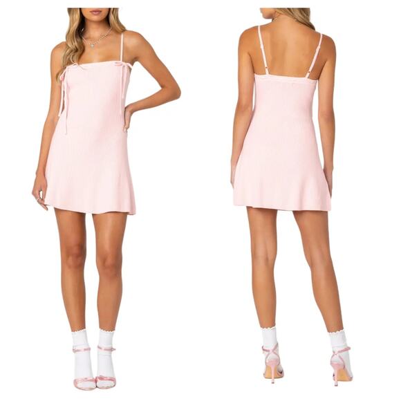 EDIKTED Bow Tie Rib Minidress Size Medium - Picture 12 of 12